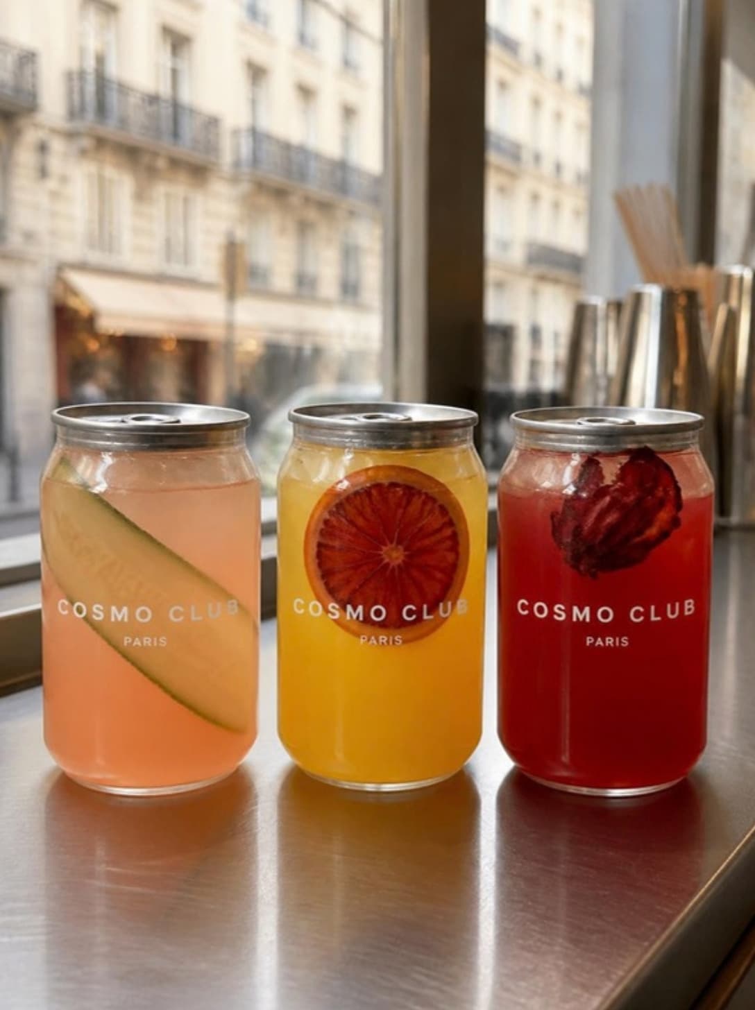 Les recettes Mocktail in a can : Litchi Rose, Framboise Hibiscus, Coco Pêche Aloe Vera