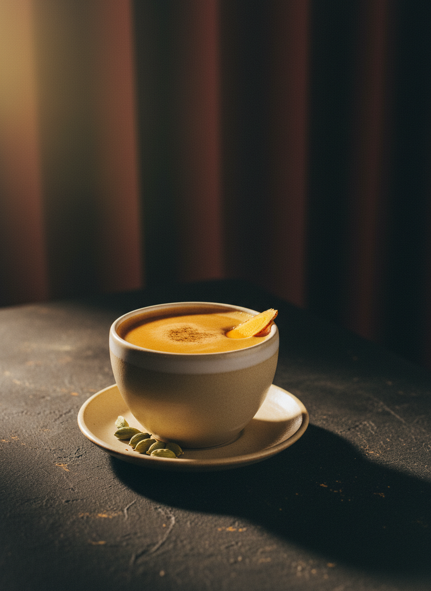 L'Or Solaire — porcelaine, rhum ambré, espresso, curcuma, cardamome